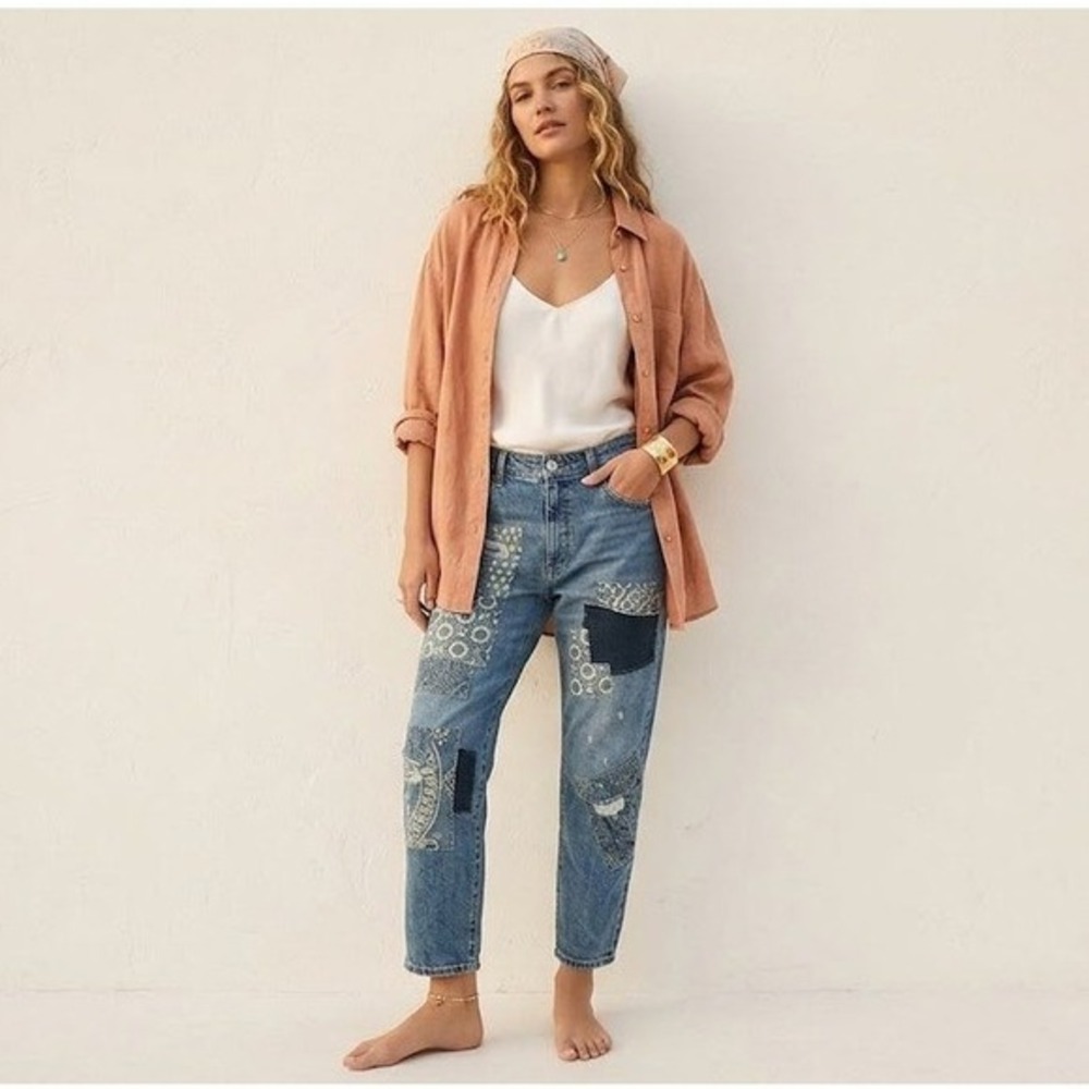 Pilcro The Borrowed Patchwork Straight Leg Jeans 28 Distressed By Anthropologie